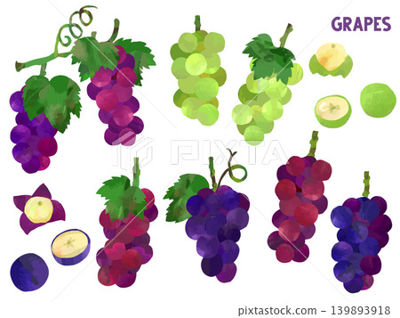 A set of collage-style paper-cut illustrations of grapes, a taste of autumn, perfect as background illustrations for harvest festivals and promotional materials. A set of collage-style paper-cut illustrations of grapes, a taste of autumn, perfect as background illustrations for harvest festivals and promotional materials. 139893918