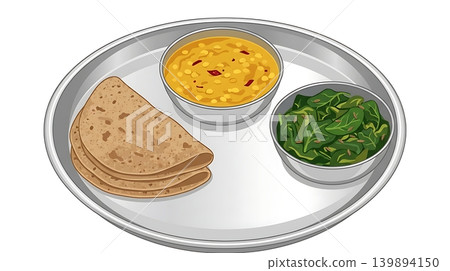 Ayurvedic Balanced Thali with Dal and Chapati Ayurvedic Balanced Thali with Dal and Chapati 139894150