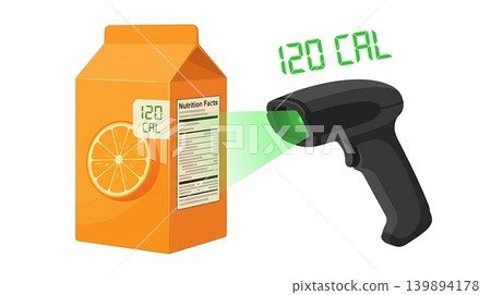 Barcode Scanner Reading Orange Juice Nutrition Label Barcode Scanner Reading Orange Juice Nutrition Label 139894178