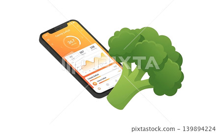 Smartphone Caloric Deficit Dashboard with Broccoli 139894224