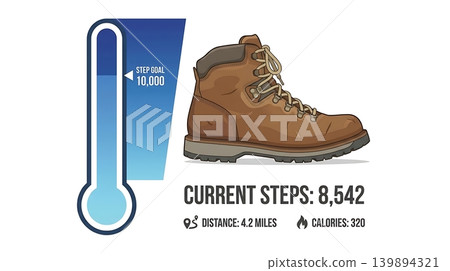 Blue Step Goal Thermometer Fitness Tracker UI Blue Step Goal Thermometer Fitness Tracker UI 139894321