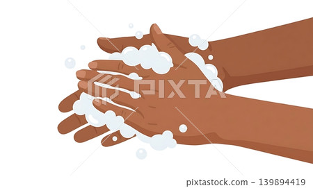 Hands Rubbing Together with Sanitizing Foam Hands Rubbing Together with Sanitizing Foam 139894419