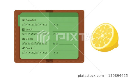 Brown Diet Journal Checklist with Lemon Half Brown Diet Journal Checklist with Lemon Half 139894425
