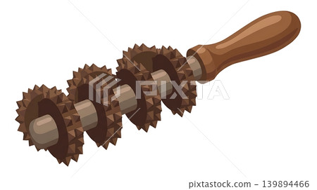 Wooden Massage Roller with Spiky Wheels Wooden Massage Roller with Spiky Wheels 139894466