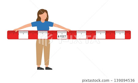 Caucasian Female Holding Oversized Red and White Ruler 139894536