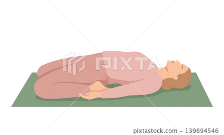 Caucasian Female Resting in Reclining Hero Pose Flat Vector Caucasian Female Resting in Reclining Hero Pose Flat Vector 139894546