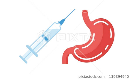 Syringe with Clear Fluid and Red Stomach Icon Syringe with Clear Fluid and Red Stomach Icon 139894940