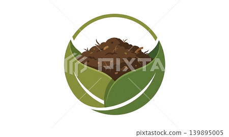 Dark Brown Compost Soil Inside Green Leaves Emblem 139895005