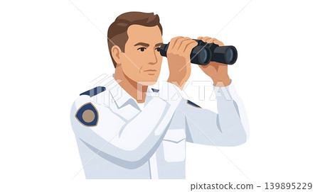 Caucasian Male Ambulance Commander Looking Through Binoculars Caucasian Male Ambulance Commander Looking Through Binoculars 139895229