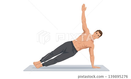 Caucasian Male Doing Side Plank Raise in Core Class Caucasian Male Doing Side Plank Raise in Core Class 139895276