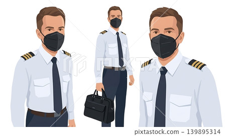 Pilot Wearing Black KN95 Mask Holding Flight Bag Pilot Wearing Black KN95 Mask Holding Flight Bag 139895314