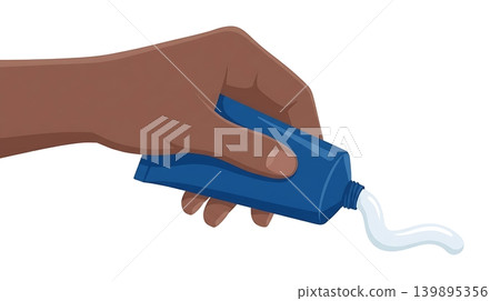 Hand Squeezing White Sanitizer Cream from Blue Tube Hand Squeezing White Sanitizer Cream from Blue Tube 139895356