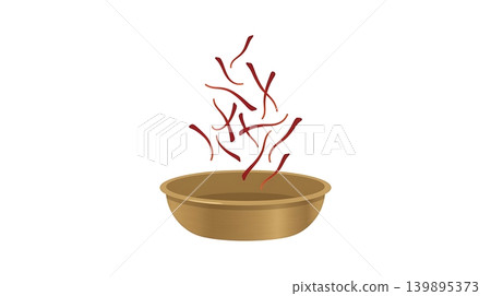 Red Saffron Threads in a Shallow Brass Dish 139895373