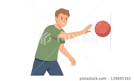 Teen Angrily Throwing Therapy Ball to Release Frustration 139895383