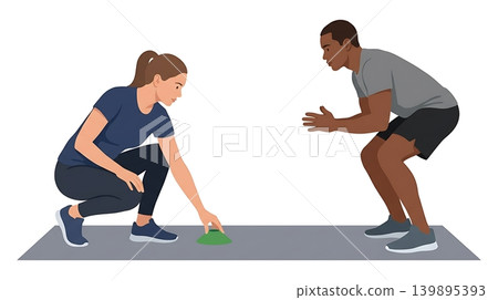 Caucasian Trainer Placing Agility Cone for Client 139895393