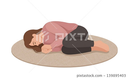 Woman Curled in Fetal Position Demonstrating Severe Depression 139895403