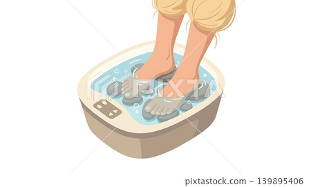 Caucasian Woman Resting Feet in Electric Foot Spa Massager 139895406
