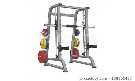 Detailed Smith Machine with Guided Barbell Flat Vector 139895433