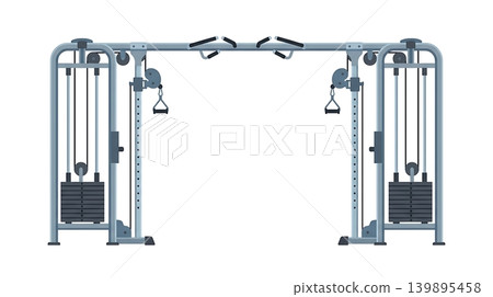 Dual Cable Crossover Station with Pulleys Flat Vector Dual Cable Crossover Station with Pulleys Flat Vector 139895458