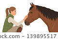 Equine Therapist Stroking Brown Horse to Calm Patient 139895517