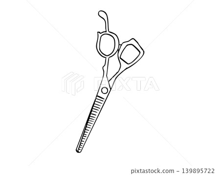 Hand-drawn line art illustration of a hair salon using thinning shears. Hand-drawn line art illustration of a hair salon using thinning shears. 139895722