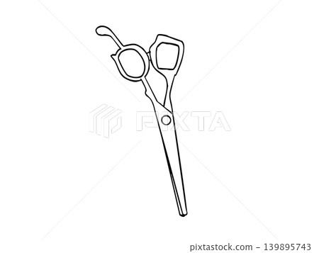 Hand-drawn line art illustration of a hair salon using scissors. Hand-drawn line art illustration of a hair salon using scissors. 139895743