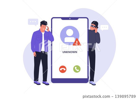 Illustration of Phone Call Scam and Anonymous Hacker Threat 139895789