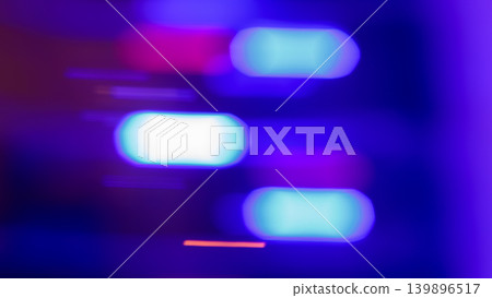 Abstract blurred neon light bokeh background with glowing cyan and purple shapes on dark blue Abstract blurred neon light bokeh background with glowing cyan and purple shapes on dark blue 139896517