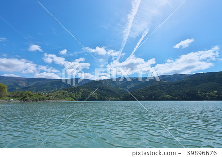 Igawa Dam, Igawa Lake, Oi River, sightseeing boat cruise, sunny day in April Igawa Dam, Igawa Lake, Oi River, sightseeing boat cruise, sunny day in April 139896676
