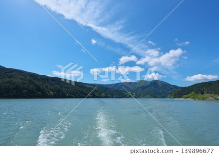 Igawa Dam, Igawa Lake, Oi River, sightseeing boat cruise, sunny day in April 139896677