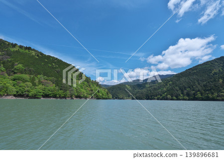 Igawa Dam, Igawa Lake, Oi River, sightseeing boat cruise, sunny day in April 139896681