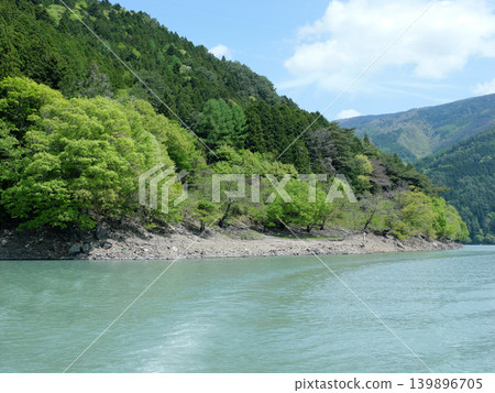 Igawa Dam, Igawa Lake, Oi River, a sunny day in April Igawa Dam, Igawa Lake, Oi River, a sunny day in April 139896705