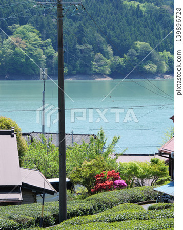 Igawa Dam, Igawa Lake, Oi River, sunny day in April, view from the mountains Igawa Dam, Igawa Lake, Oi River, sunny day in April, view from the mountains 139896728