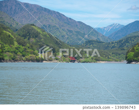 Igawa Dam, Igawa Lake, Oi River, clear moonlit day Igawa Dam, Igawa Lake, Oi River, clear moonlit day 139896743