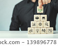 Assembled wooden cubes on the topic of the application of artificial intelligence in business 139896778