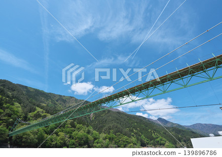 Igawa Dam, Igawa Lake, Oi River, sightseeing boat cruise, Igawa Bridge, sunny day in April Igawa Dam, Igawa Lake, Oi River, sightseeing boat cruise, Igawa Bridge, sunny day in April 139896786
