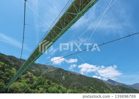 Igawa Dam, Igawa Lake, Oi River, sightseeing boat cruise, Igawa Bridge, sunny day in April Igawa Dam, Igawa Lake, Oi River, sightseeing boat cruise, Igawa Bridge, sunny day in April 139896789