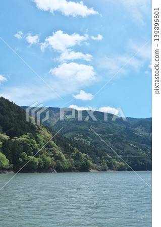 Igawa Dam, Igawa Lake, Oi River, sightseeing boat cruise, sunny day in April Igawa Dam, Igawa Lake, Oi River, sightseeing boat cruise, sunny day in April 139896801