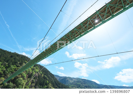 Igawa Dam, Igawa Lake, Oi River, sightseeing boat cruise, Igawa Bridge, sunny day in April Igawa Dam, Igawa Lake, Oi River, sightseeing boat cruise, Igawa Bridge, sunny day in April 139896807