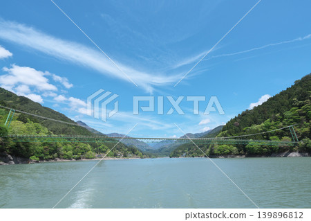 Igawa Dam, Igawa Lake, Oi River, sightseeing boat cruise, Igawa Bridge, sunny day in April 139896812