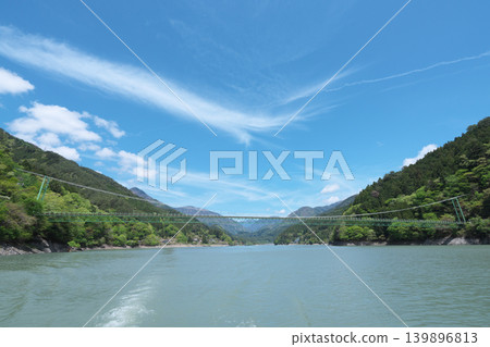 Igawa Dam, Igawa Lake, Oi River, sightseeing boat cruise, Igawa Bridge, sunny day in April 139896813