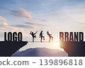 Silhouettes of people walking on a rope between rocks, success concept 139896818