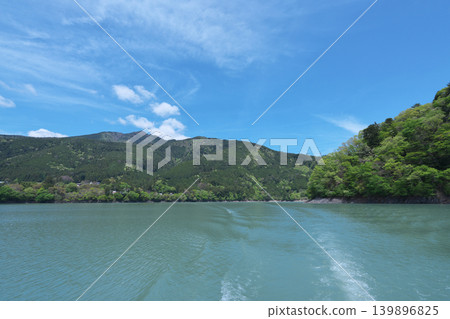 Igawa Dam, Igawa Lake, Oi River, sightseeing boat cruise, sunny day in April 139896825