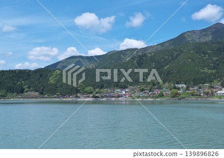 Igawa Dam, Igawa Lake, Oi River, sightseeing boat cruise, sunny day in April 139896826