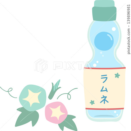 一幅清新夏日插畫,描繪了牽牛花和拉姆內汽水瓶。 一幅清新夏日插畫,描繪了牽牛花和拉姆內汽水瓶。 139896981