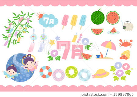 Cute July and Tanabata illustration set 139897065