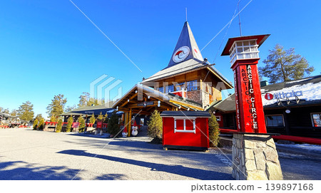 ROVANIEMI, FINLAND APRIL 12, 2026: Santa Claus Village and Arctic Circle landmark in Rovaniemi, Lapland, Finland ROVANIEMI, FINLAND APRIL 12, 2026: Santa Claus Village and Arctic Circle landmark in Rovaniemi, Lapland, Finland 139897168