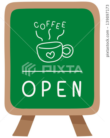 Cute Coffee Shop Sign Board for City Street and Cafe Theme 139897173
