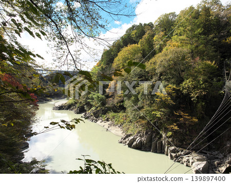 The Tenryu River surrounded by autumn foliage The Tenryu River surrounded by autumn foliage 139897400