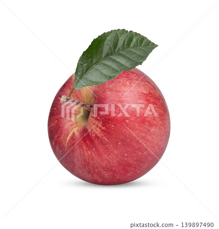 Fresh red apple with leaves isolated on white background Fresh red apple with leaves isolated on white background 139897490